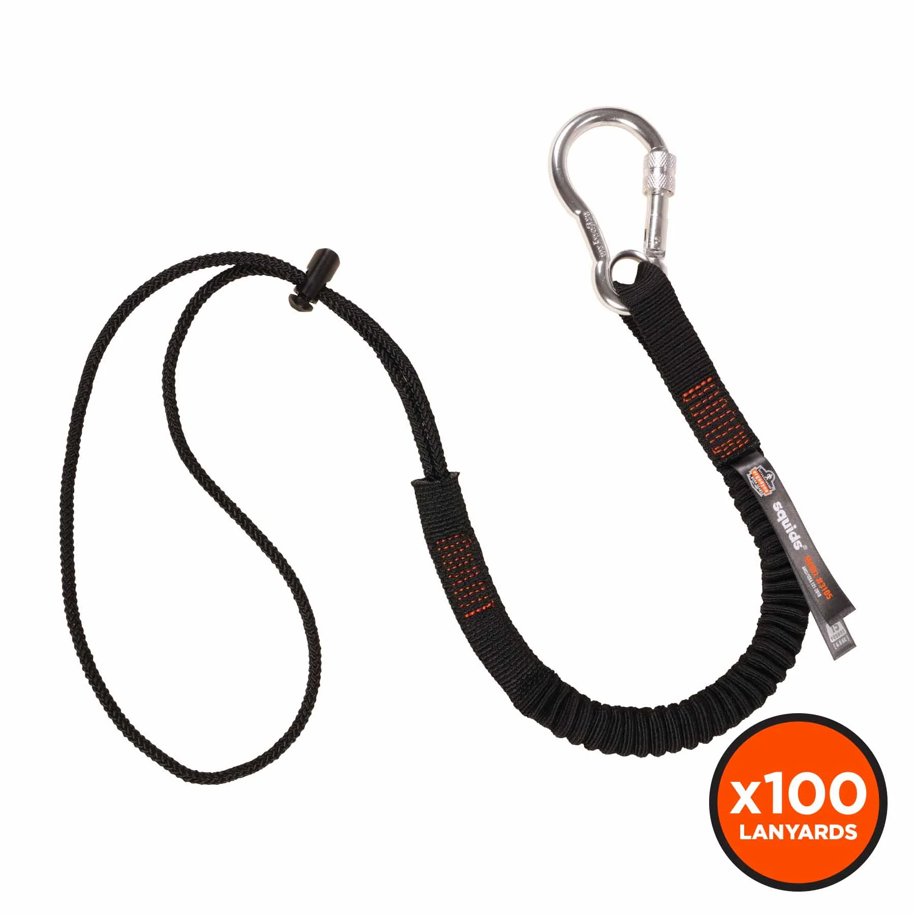 Ergodyne 19011 3105-100PK Standard Black Lanyard - Carabiner + Loop - 15lbs 100-Pack - Mactool Shop
