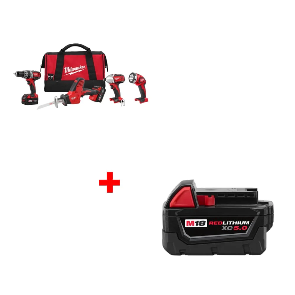 Milwaukee 2695-24 M18 4-Tool Combo Kit w/ Two 48-11-1850 XC5.0 Batteries - Mactool Shop