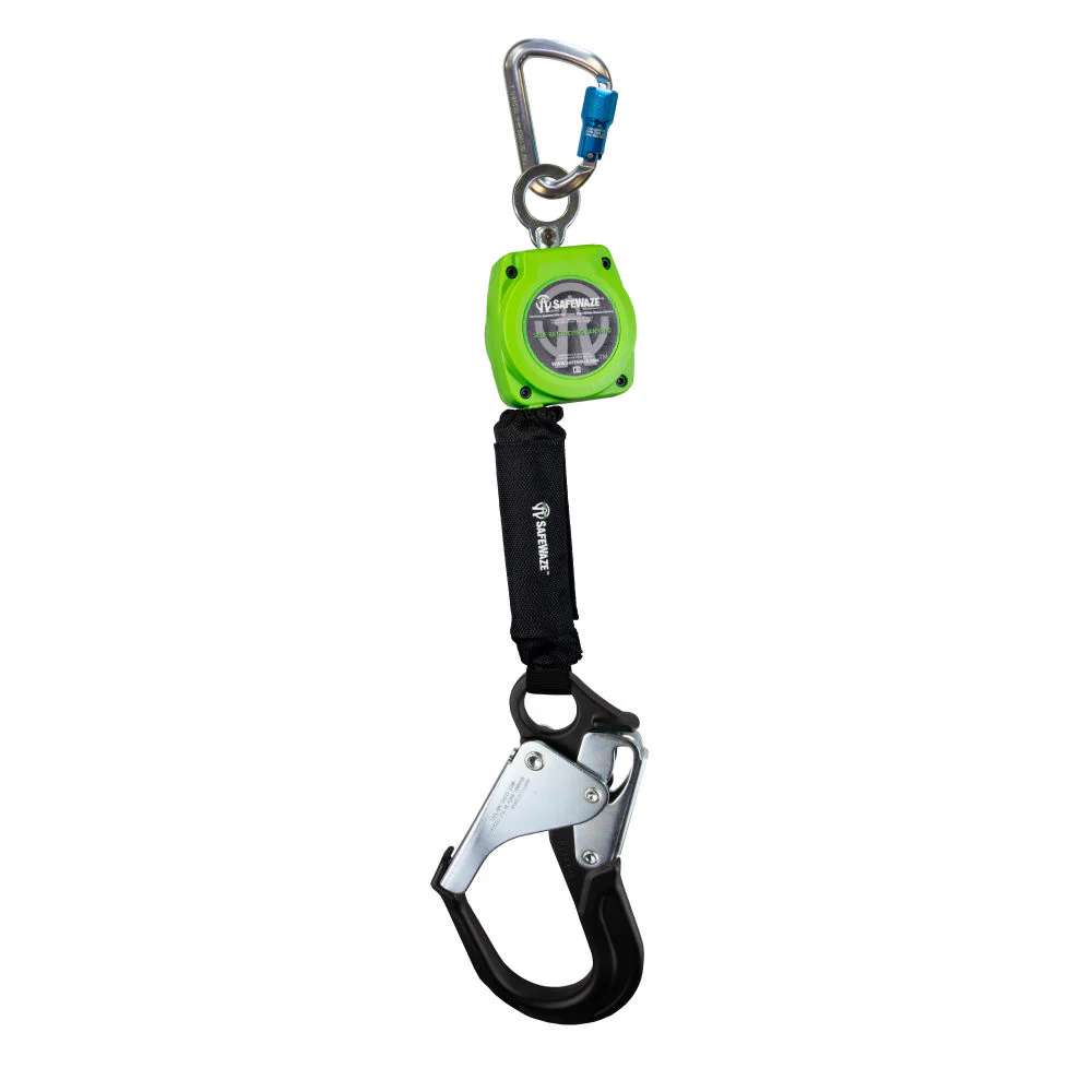 Safewaze 019-5051 6' Single Web Retractable With Aluminum Carabiner And Double Locking Aluminum Rebar Hook - Mactool Shop