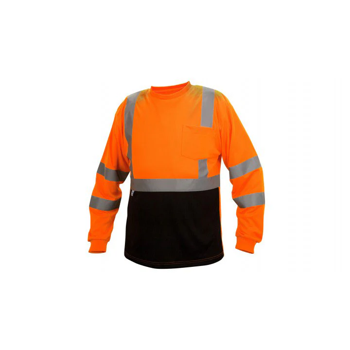 Pyramex RLTS3120BL Hi-Vis Orange/Black Lightweight Long Sleeve T-Shirt - Large - Mactool Shop