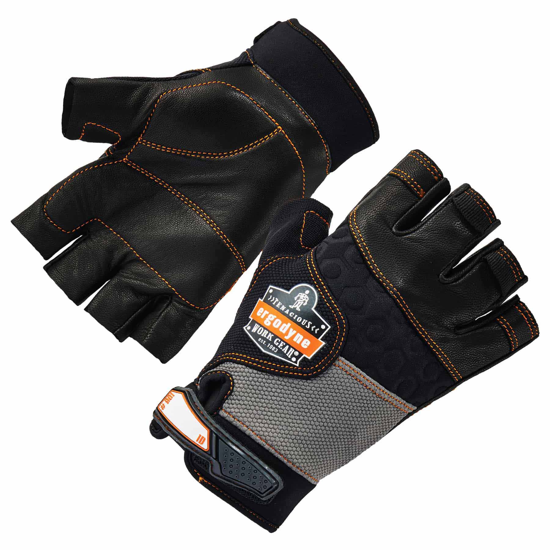 Ergodyne 17786 901 2XL Black Half-Finger Leather Impact Gloves - Mactool Shop