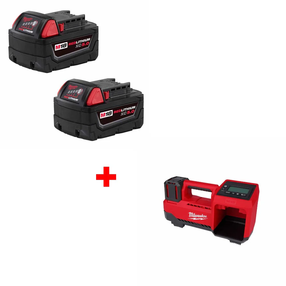Milwaukee 48-11-1852 M18 Battery 2-Pack w/ FREE M18 Tire Inflator, Bare Tool - Mactool Shop
