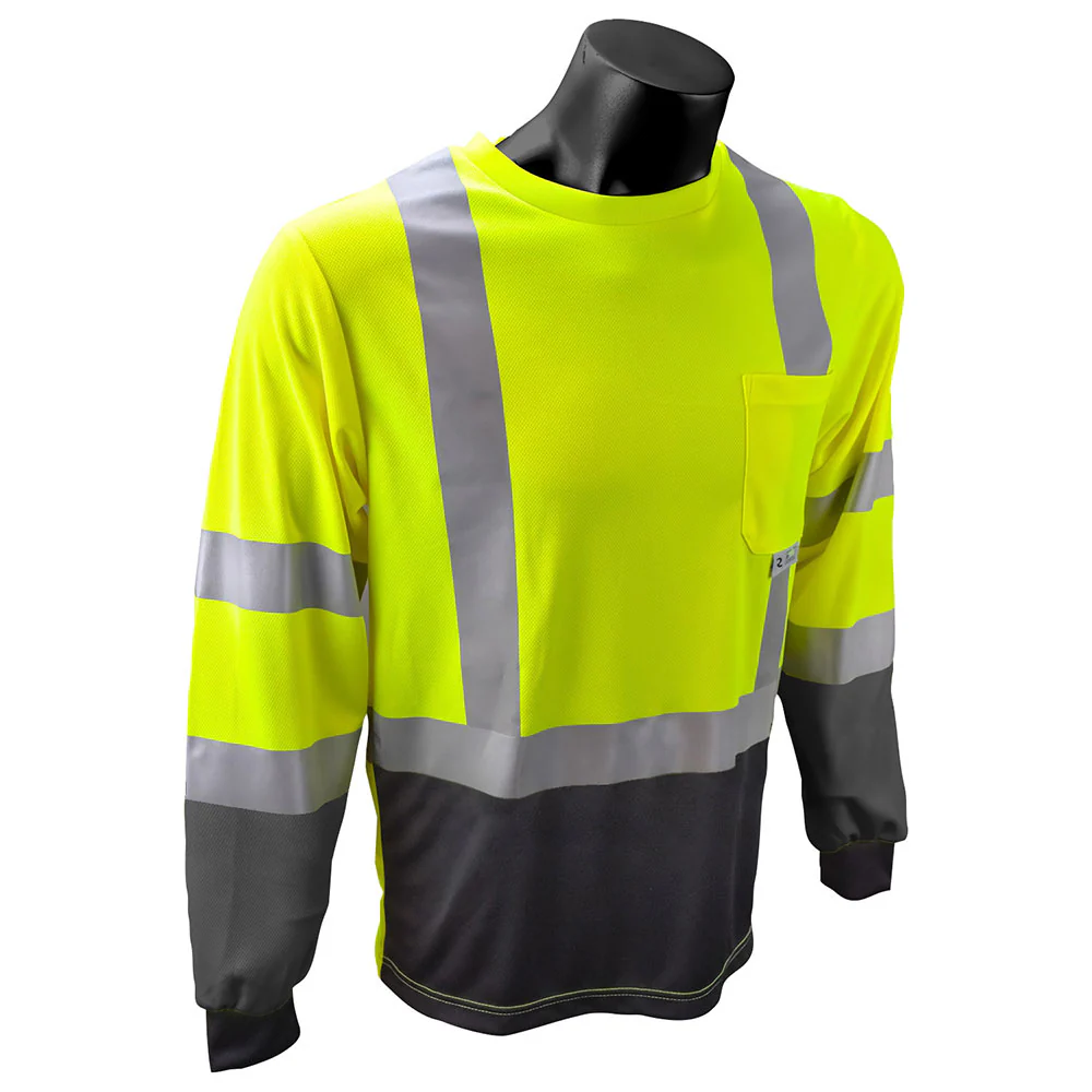 Radians ST21B-3PGS-L Class 3 Black Bottom Long Sleeve T-Shirt, Green, Large - Mactool Shop