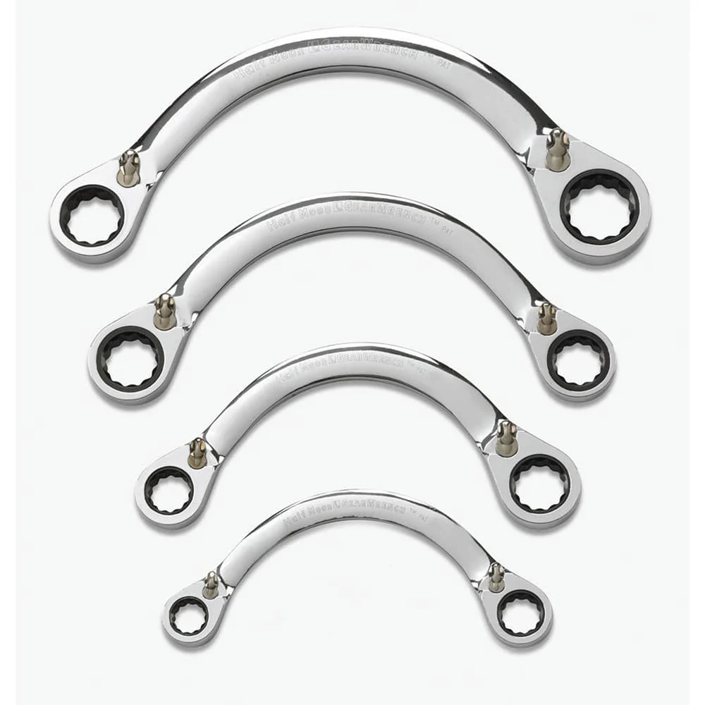 GearWrench 9840D 4 Pc. 72-Tooth 12 Point Reversible Half Moon Double Box Ratcheting SAE Wrench Set - Mactool Shop