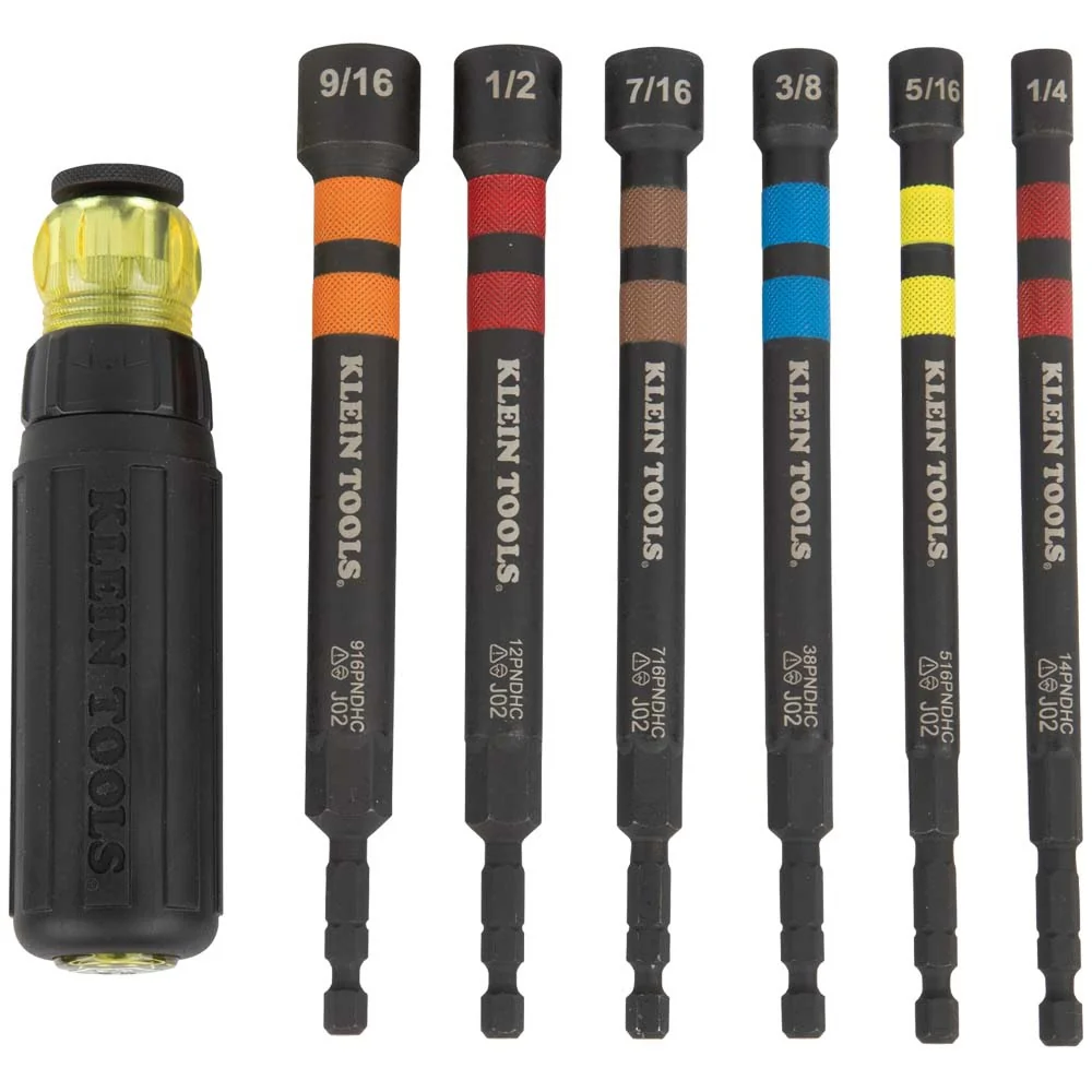 Klein 32950 Hollow Magnetic Color-Coded Ratcheting Power Nut Driver, Six Sizes, 7-Piece - Mactool Shop