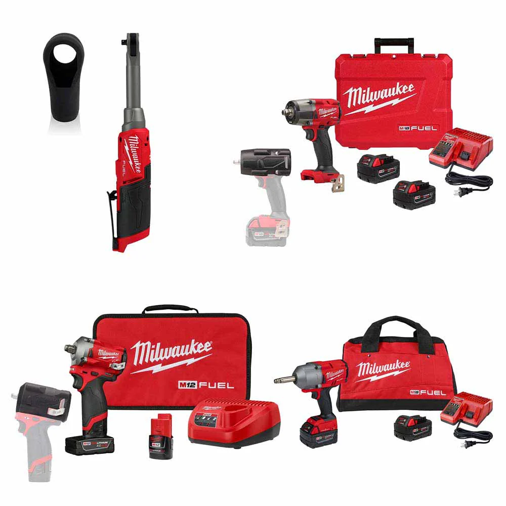 Milwaukee Automotive Starter Kit Including Impact Wrenches, Protective Boots, and Ratchet Kit - Mactool Shop