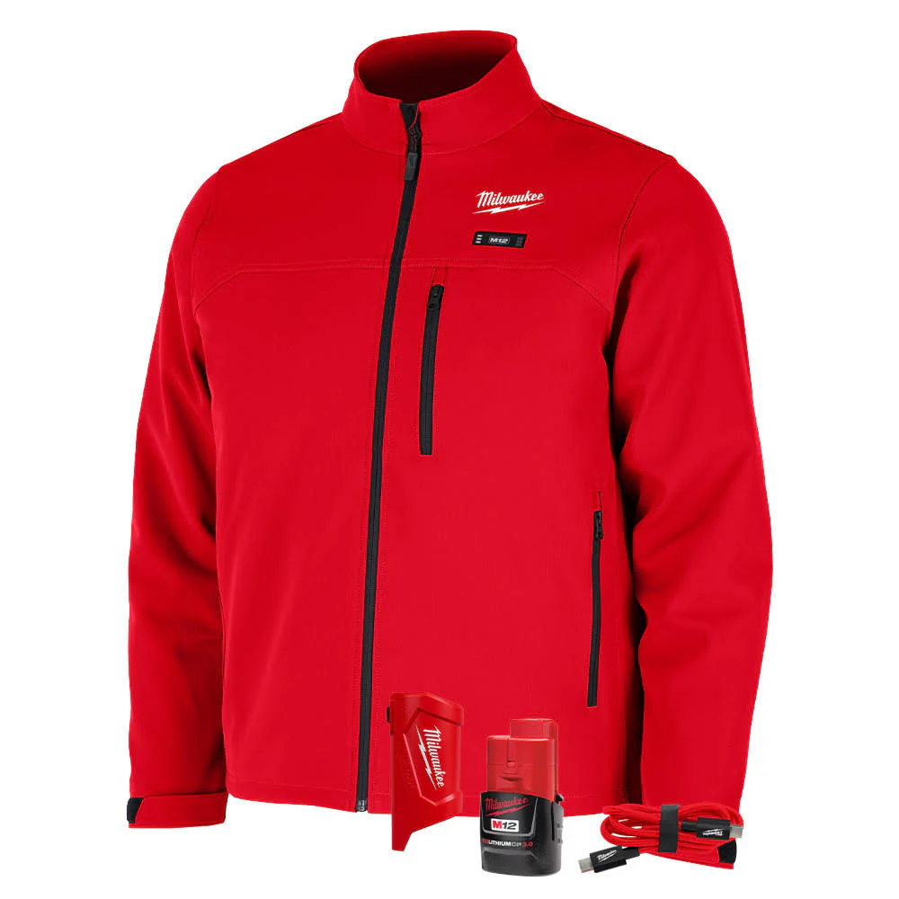 Milwaukee M100R-21 M12 Heated Red Toughshell Jacket with (1) 3.0 Ah Battery and Charger - Mactool Shop