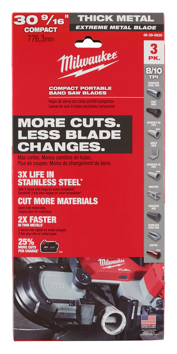 Milwaukee 48-39-0630 30-9/16 in. 8/10 TPI COMPACT EXTREME THICK METAL BAND SAW BLADE 3PK - Mactool Shop