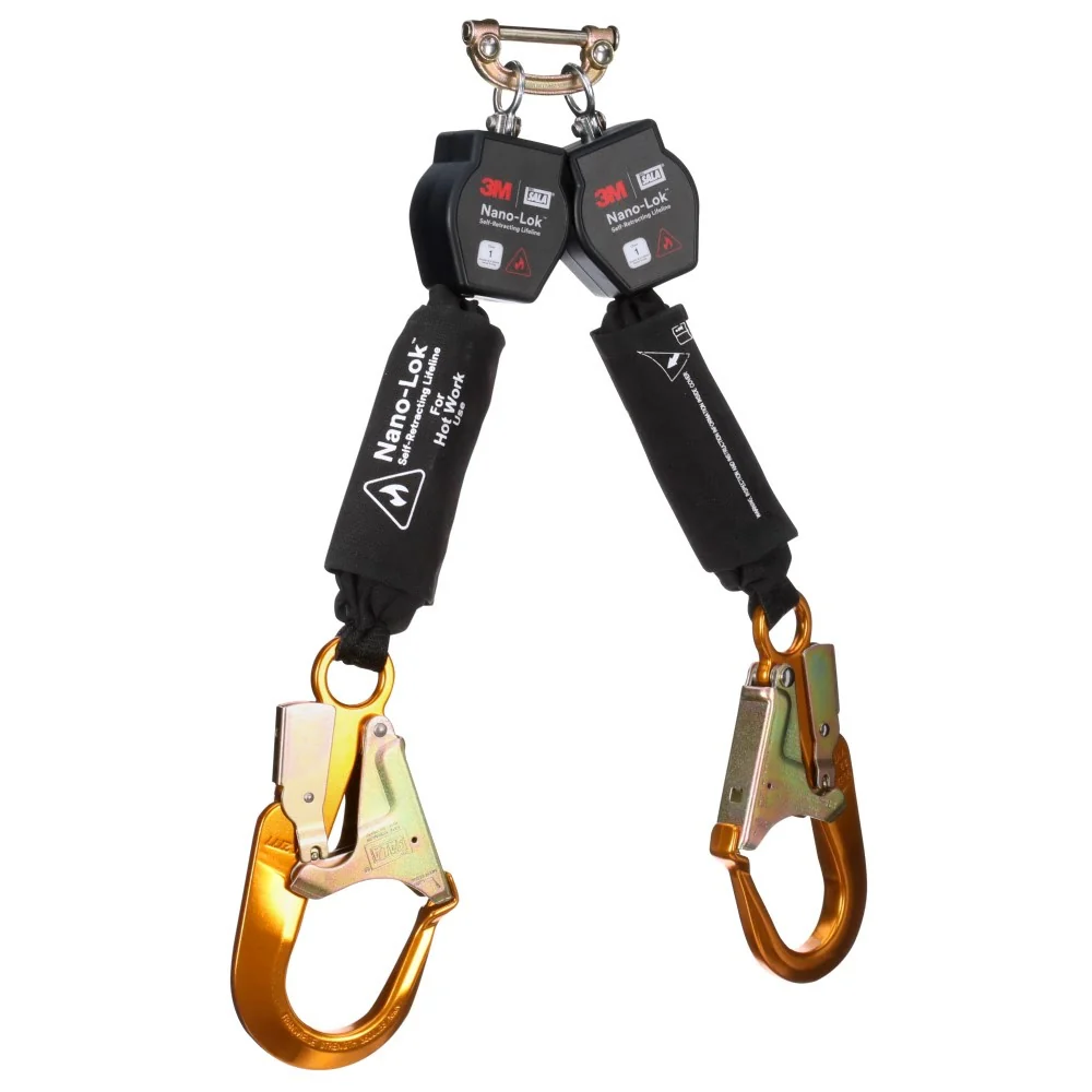 DBI Sala 3100570 Nano-Lok Twin-Leg Hot Work Self-Retracting Lifeline with Quick Connect, Web, Aluminum Rebar Hooks, 6' - Mactool Shop