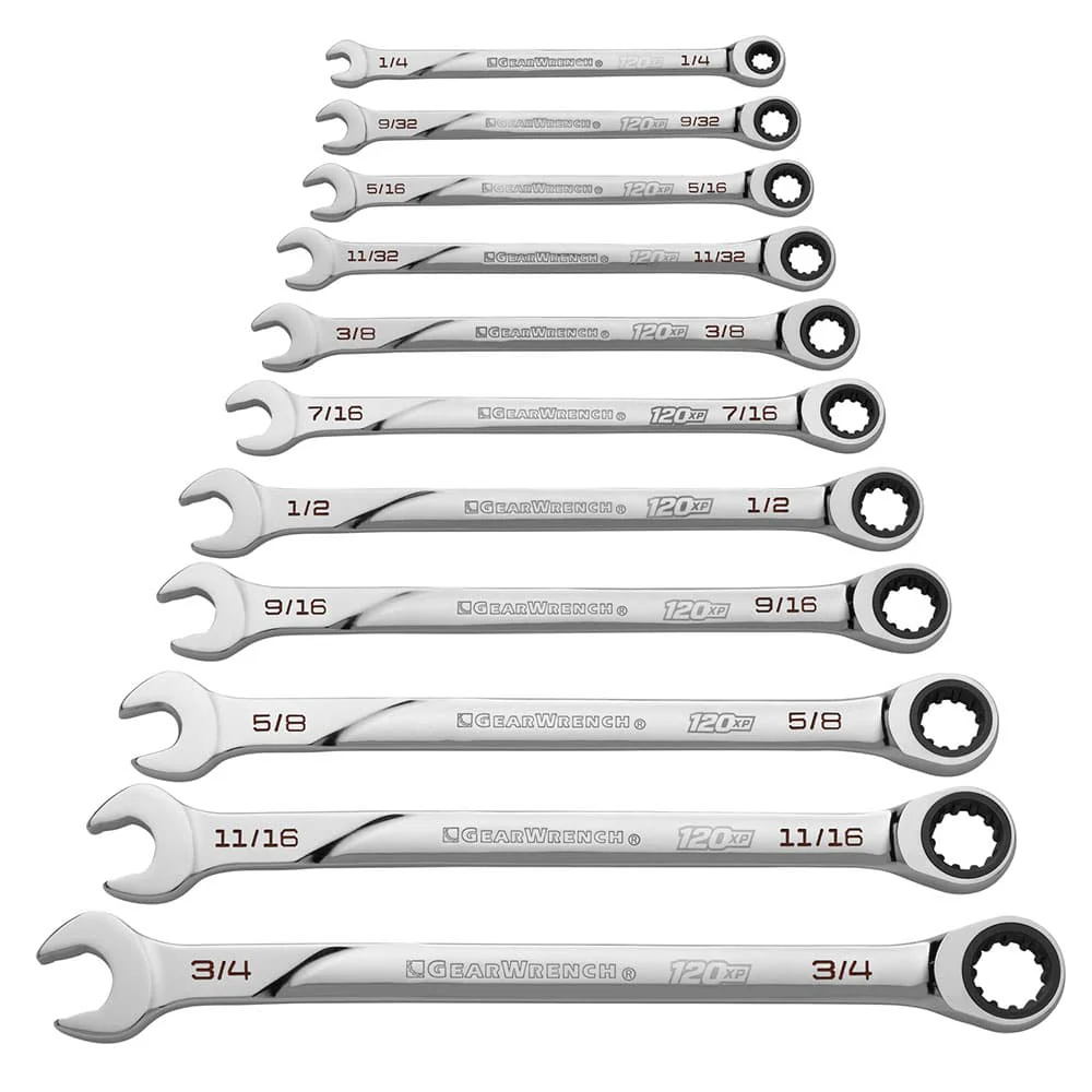 GearWrench 86450 11 Pc. 120XP Universal Spline XL Ratcheting Combination SAE Wrench Set - Mactool Shop