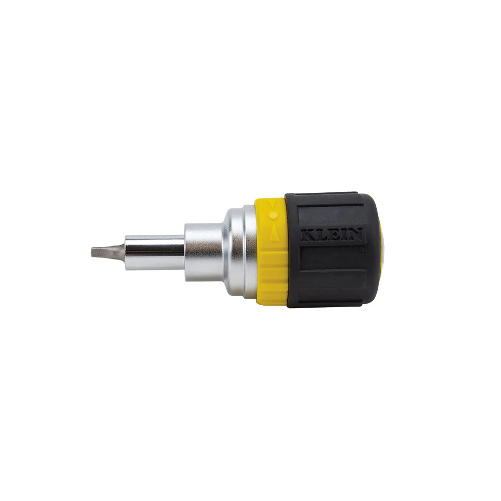 Klein Tools 32594 Multi-Bit Ratcheting Screwdriver, 6-in-1, Stubby, Ph, Sl, Sq, Nut Bits - Mactool Shop