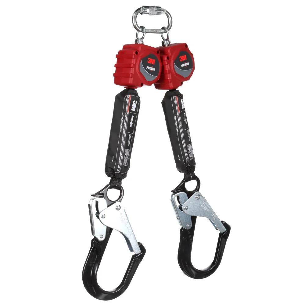 DBI Sala 3100634 Protecta Twin-Leg Self-Retracting Lifeline with Carabiner, Web, Aluminum Rebar Hooks, 6' - Mactool Shop
