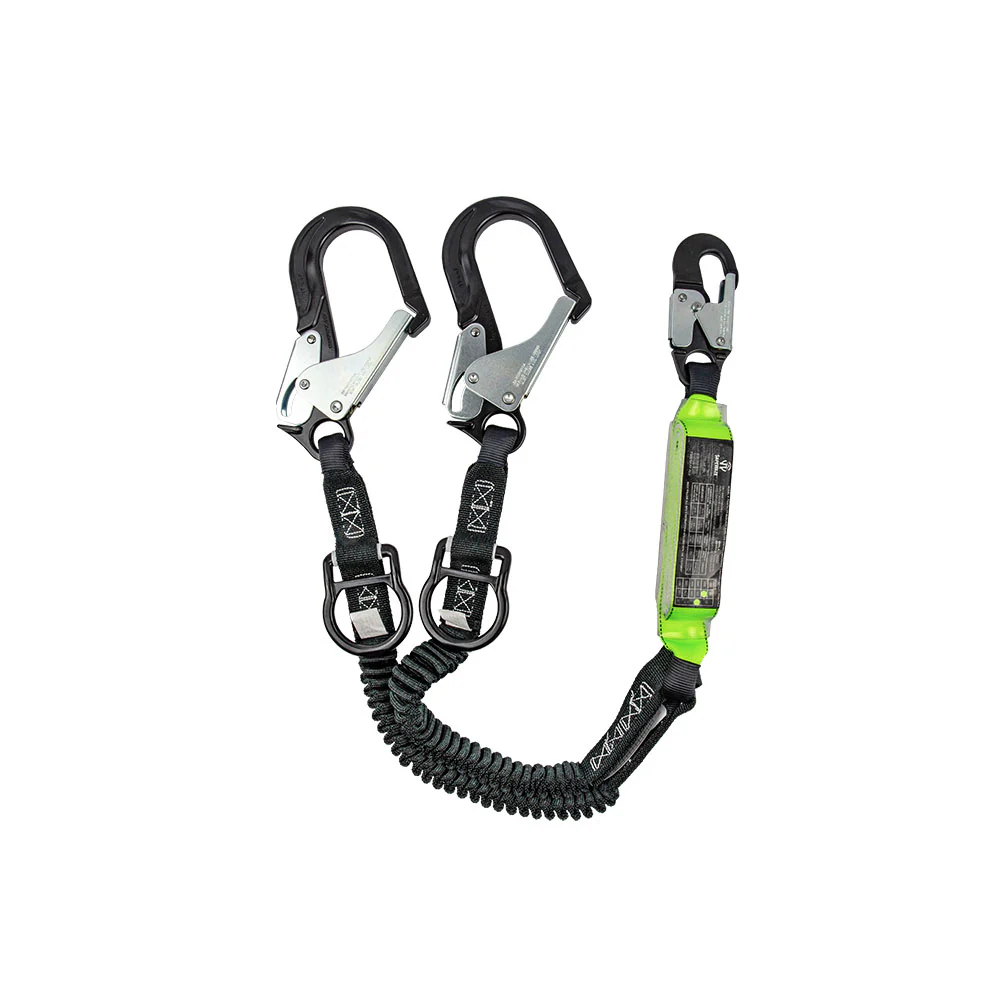 Safewaze FS-88761-FF-ALU 6' PRO+ 100% Dual-Leg Energy Absorbing Lanyard w/ Alum Rebar Hooks & Rescue Rings 12' Free Fall - Mactool Shop