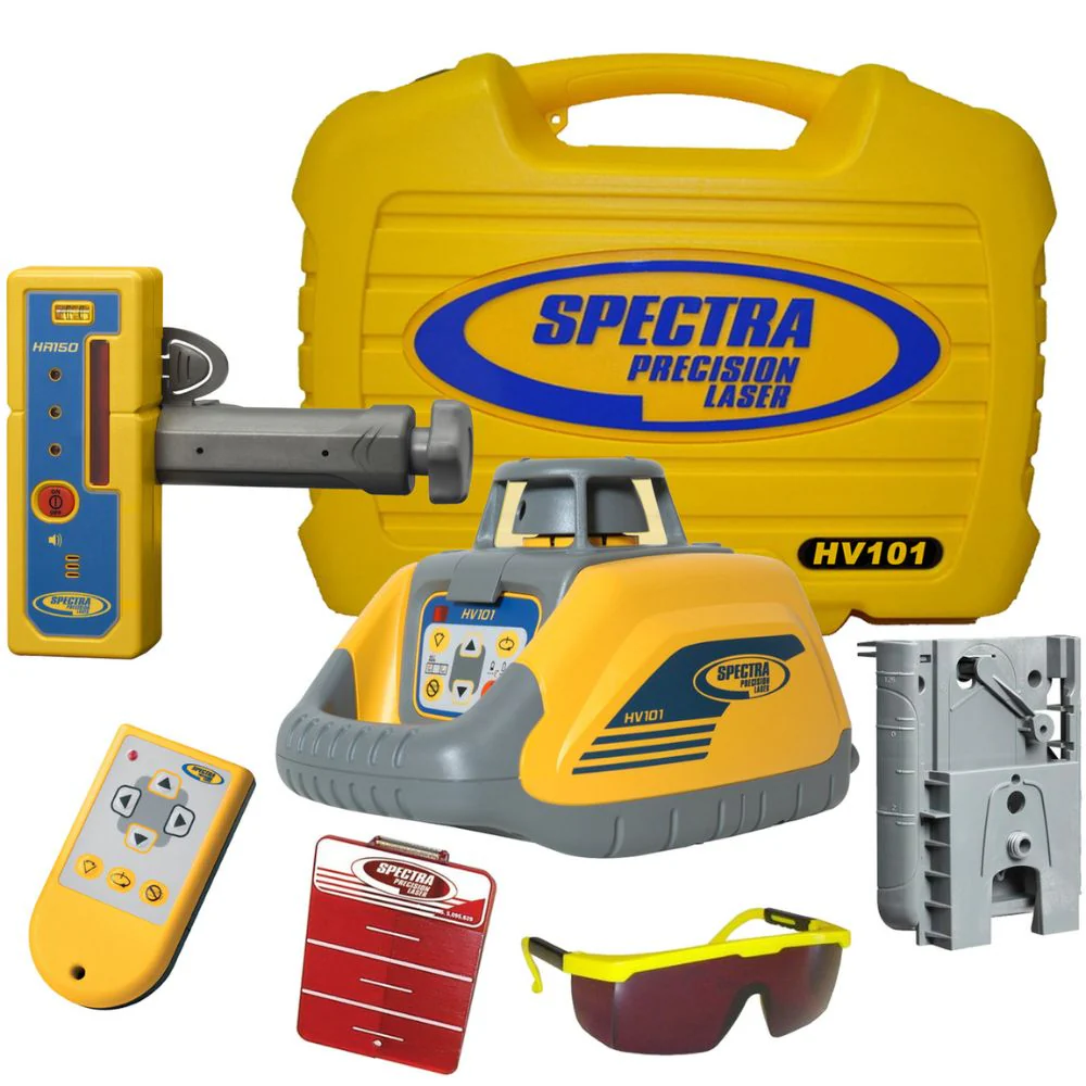 Spectra HV101-4 Horizontal / Vertical Laser Interior Starter Package with Wall Mount and HR150U Receiver - Mactool Shop