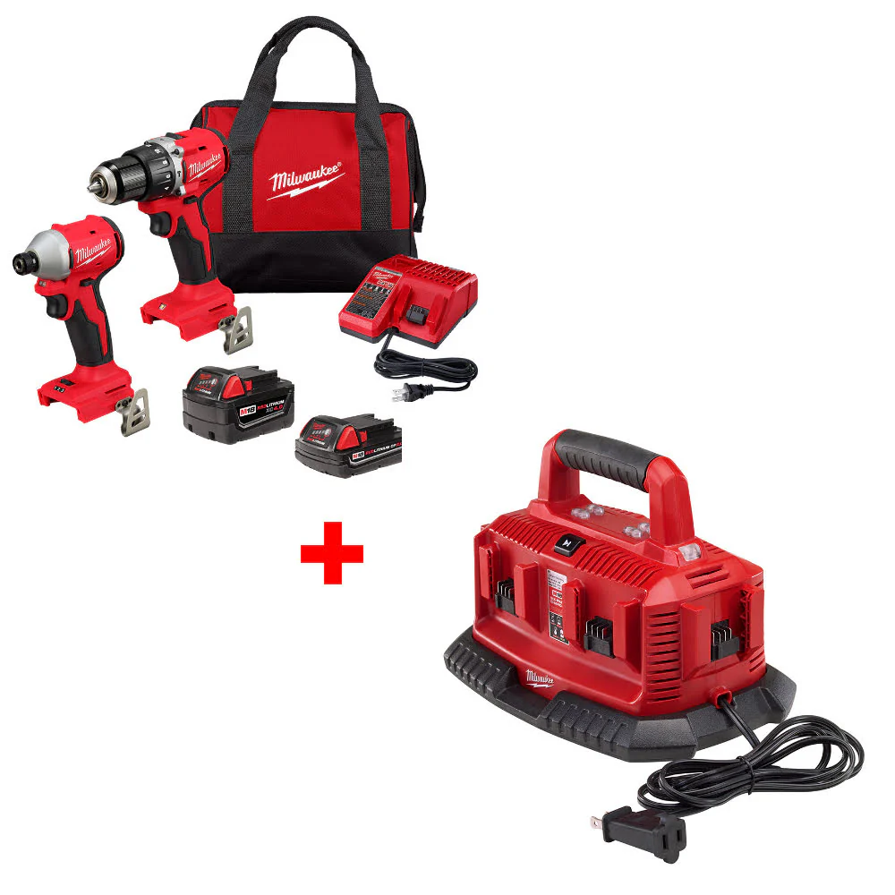 Milwaukee 3693-22CX M18 2-Tool Combo Kit W/ FREE 48-59-1806 M18 Six Pack Charger - Mactool Shop