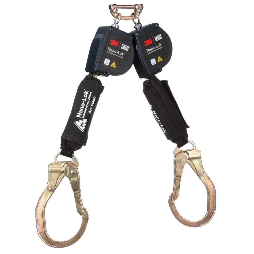 DBI Sala 3100585 Nano-Lok Twin-Leg Arc Flash Self-Retracting Lifeline with Quick Connect, Web, Steel Rebar Lock Hooks, 8' - Mactool Shop