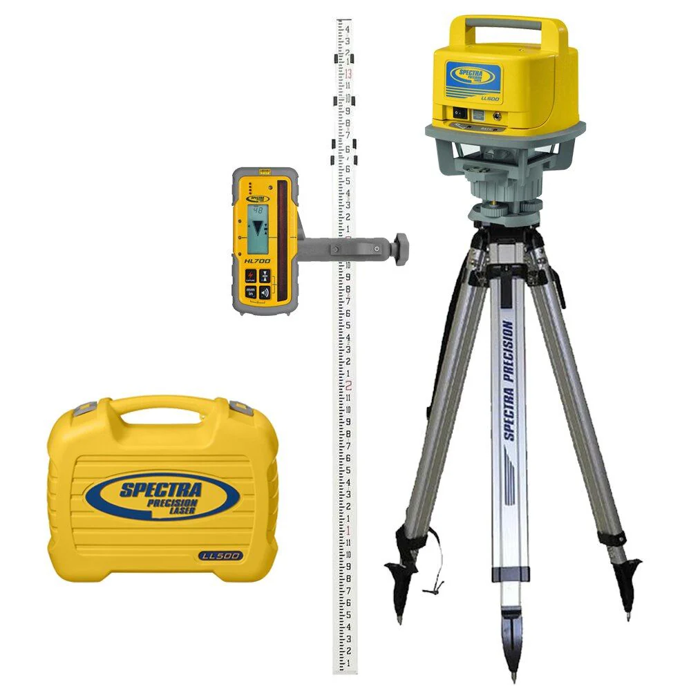 Spectra LL500-2 Long Range Laser Complete Package with HL700 Receiver, Tripod and Grade Rod (Inches) - Mactool Shop