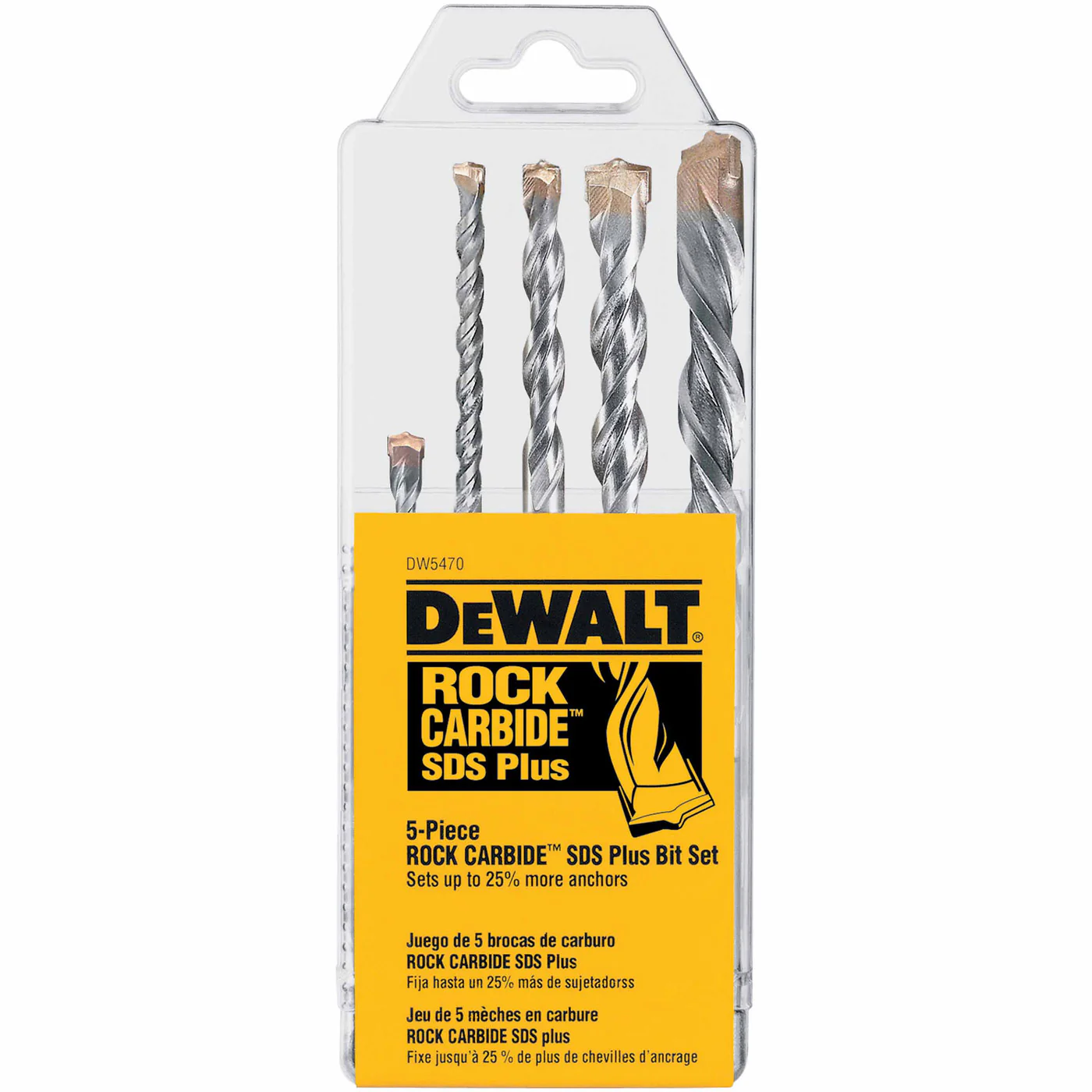 DeWalt DW5470 5 Piece Rock Carbide SDS Plus Drill Bit Set, 2 Cutter - Mactool Shop
