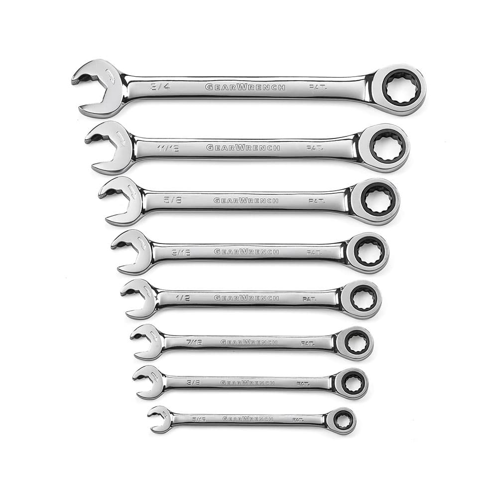 GearWrench 85599 8 Pc. 72-Tooth 12 Point Open End Ratcheting Combination SAE Wrench Set - Mactool Shop