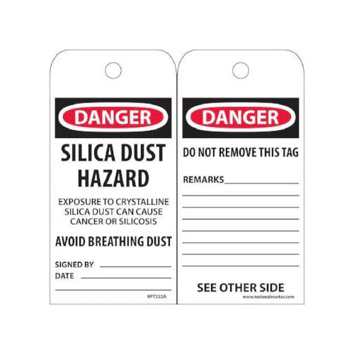 NATIONAL MARKER RPT222A Danger Silica Dust Hazard Vinyl Tags 6