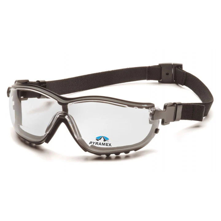Pyramex GB1810STR25 V2G Clear +2.5 H2X Anti-Fog Reader Lens Safety Goggles with Black Strap/Temples - Mactool Shop