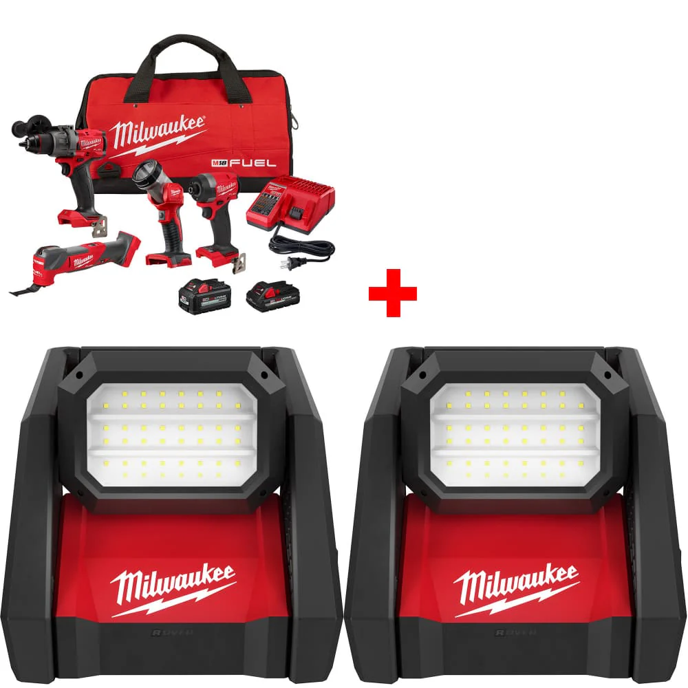 Milwaukee 3698-24MT M18 4-Tool Combo Kit w/ FREE 2366-20 M18 Flood Light, 2-Pack - Mactool Shop