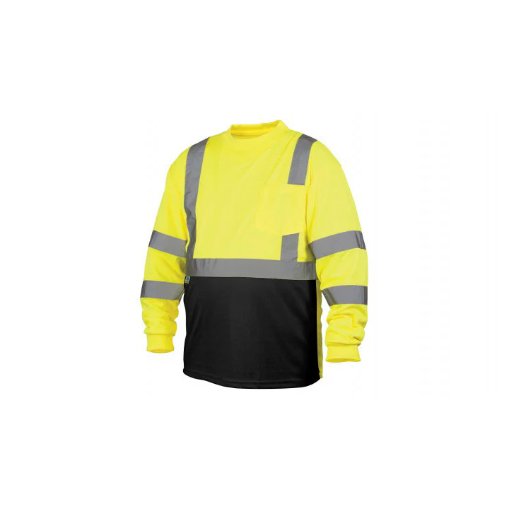 Pyramex RLTS3110BM Hi-Vis Lime/Black Lightweight Long Sleeve T-Shirt - Medium - Mactool Shop