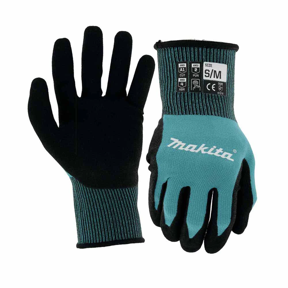 Makita T-04117 FitKnit Cut Level 1 Nitrile Coated Dipped Gloves (Small/Medium) - Mactool Shop