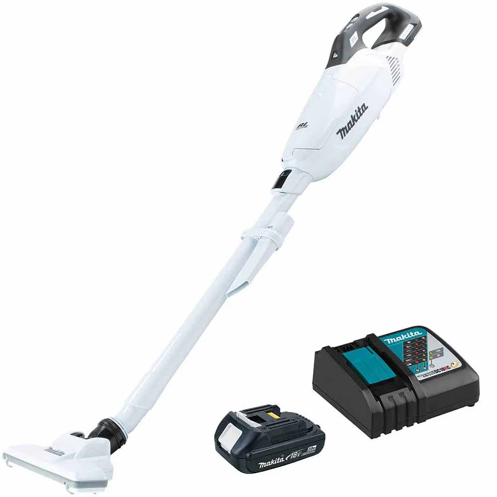 Makita XLC10R1W 18V LXT Lithium-ion Compact Brushless Cordless 4 -Speed Vacuum Kit, w/ Push Button and Dust Bag (2.0Ah) - Mactool Shop