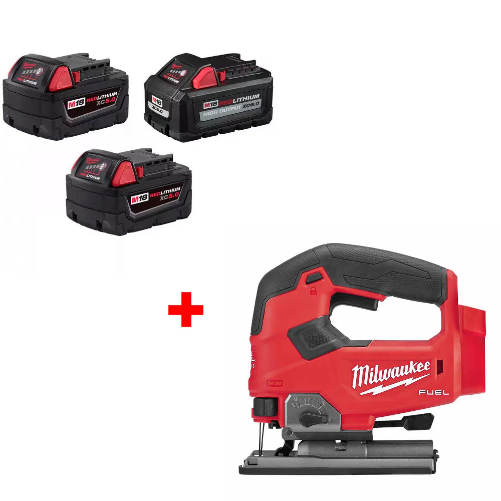 Milwaukee 48-11-1856 M18 18V Battery 3-Pack W/ FREE 2737-20 M18 FUEL Jig Saw - Mactool Shop