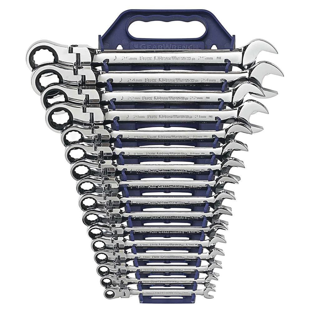 GearWrench 9902D 16 Pc. 72-Tooth 12 Point Flex Head Ratcheting Combination Metric Wrench Set - Mactool Shop
