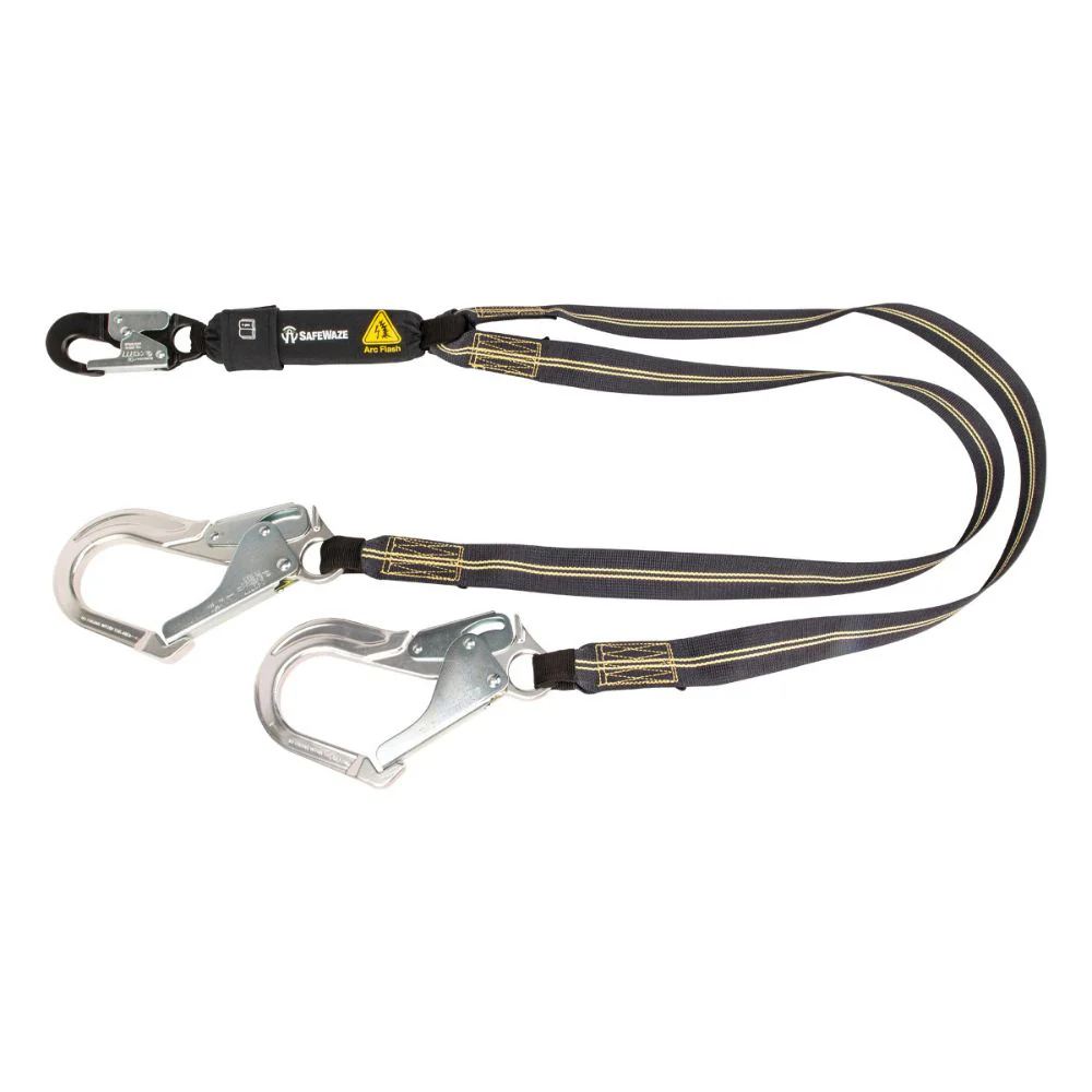 Safewaze 020-2041 Arc Flash 6' Energy Absorbing Lanyard: Aramid, Dual Leg, Alu Rebar Hooks - Mactool Shop