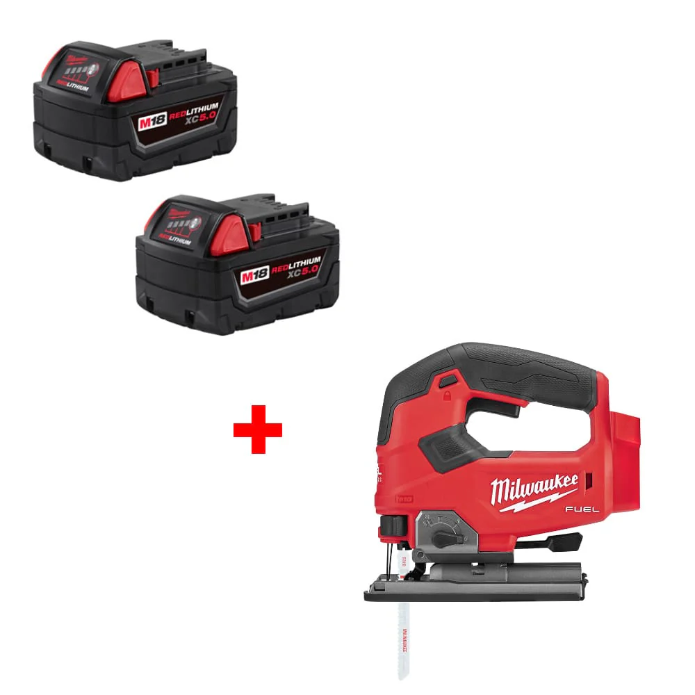 Milwaukee 48-11-1852 M18 XC5.0 Battery 2Pk w/ FREE 2737-20 M18 Jig Saw, Bare - Mactool Shop