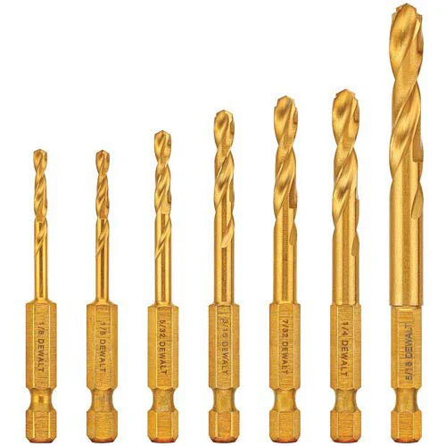 DeWalt DD5157 7-Piece Titanium Nitride Coating Impact Ready Wood and Metal Drill Bit Set 1/8