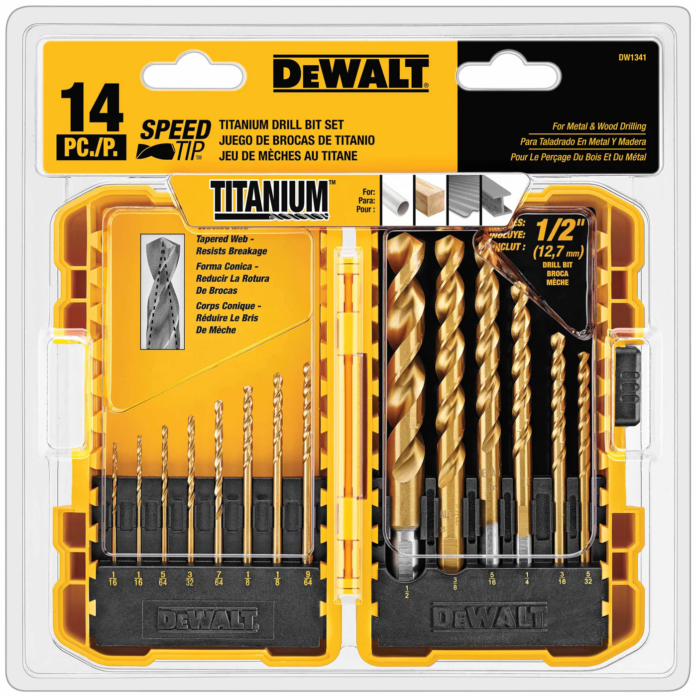 DeWalt DW1341 Titanium Nitride Coating Speed Tip Drill Bit Set (14 pc.) - Mactool Shop