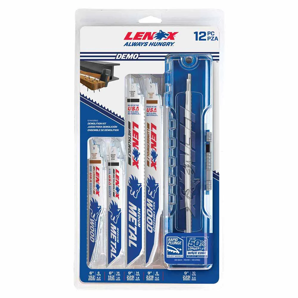 Lenox 1214412RKD Demolition Reciprocation Saw Blade Kit 12PC - 6