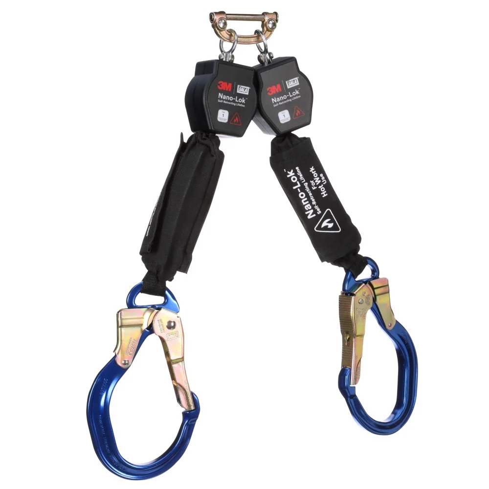 DBI Sala 3100571 Nano-Lok Twin-Leg Hot Work Self-Retracting Lifeline with Quick Connect, Web, Aluminum Rebar Lock Hook, 6' - Mactool Shop