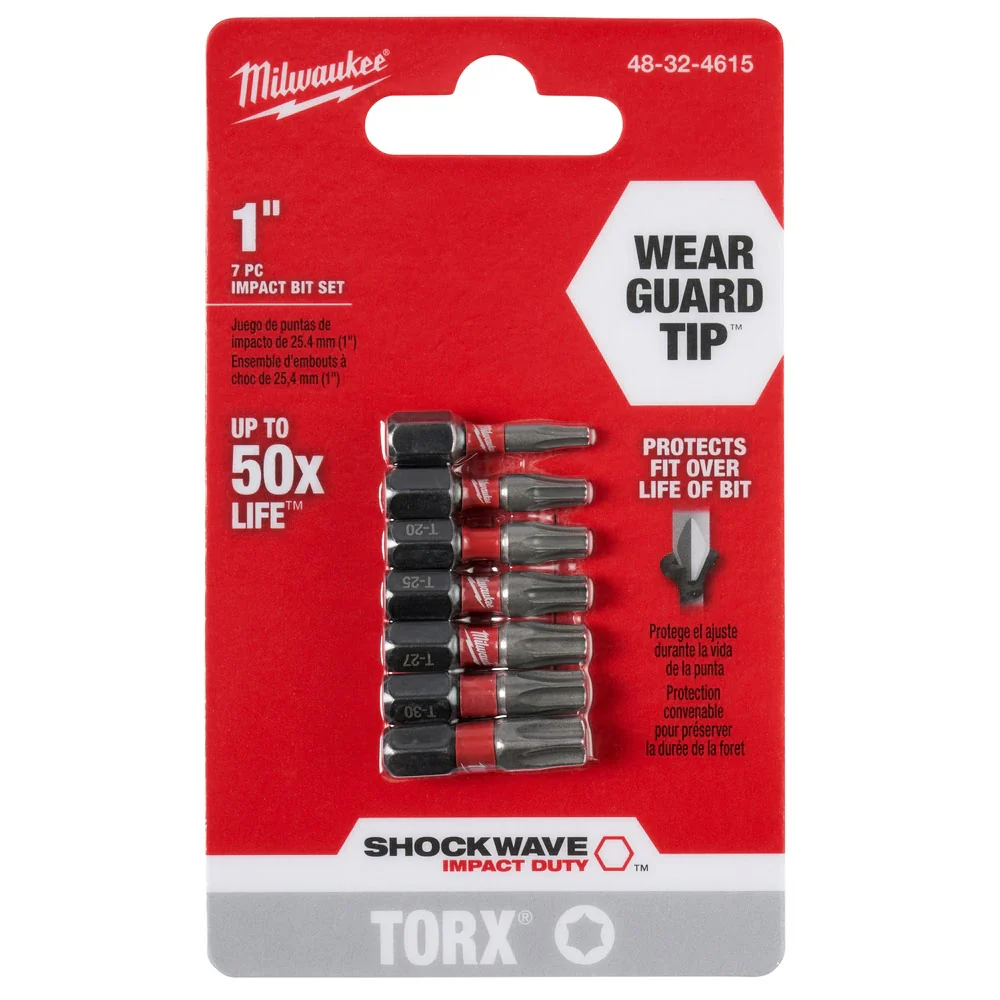 Milwaukee 48-32-4615 Shockwave™ 7 Piece Torx 1” Insert Bit Set - Mactool Shop