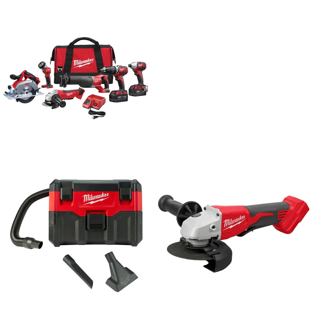 Milwaukee 2696-26 M18 6-Tool Combo Kit W/ FREE 0880-20 18V Vacuum & Grinder - Mactool Shop