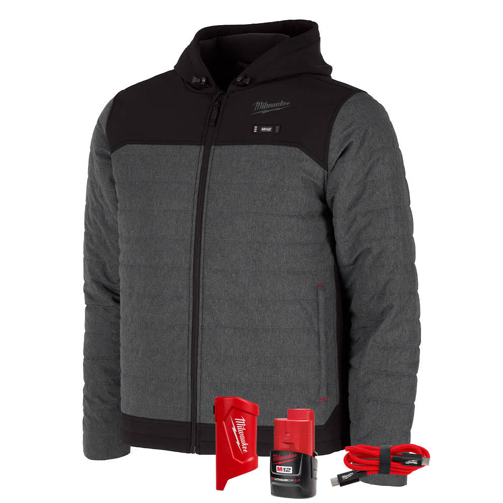 Milwaukee M102G-21 M12 Heated Gray Axis Jacket with (1) 3.0 Ah Battery and Charger - Mactool Shop