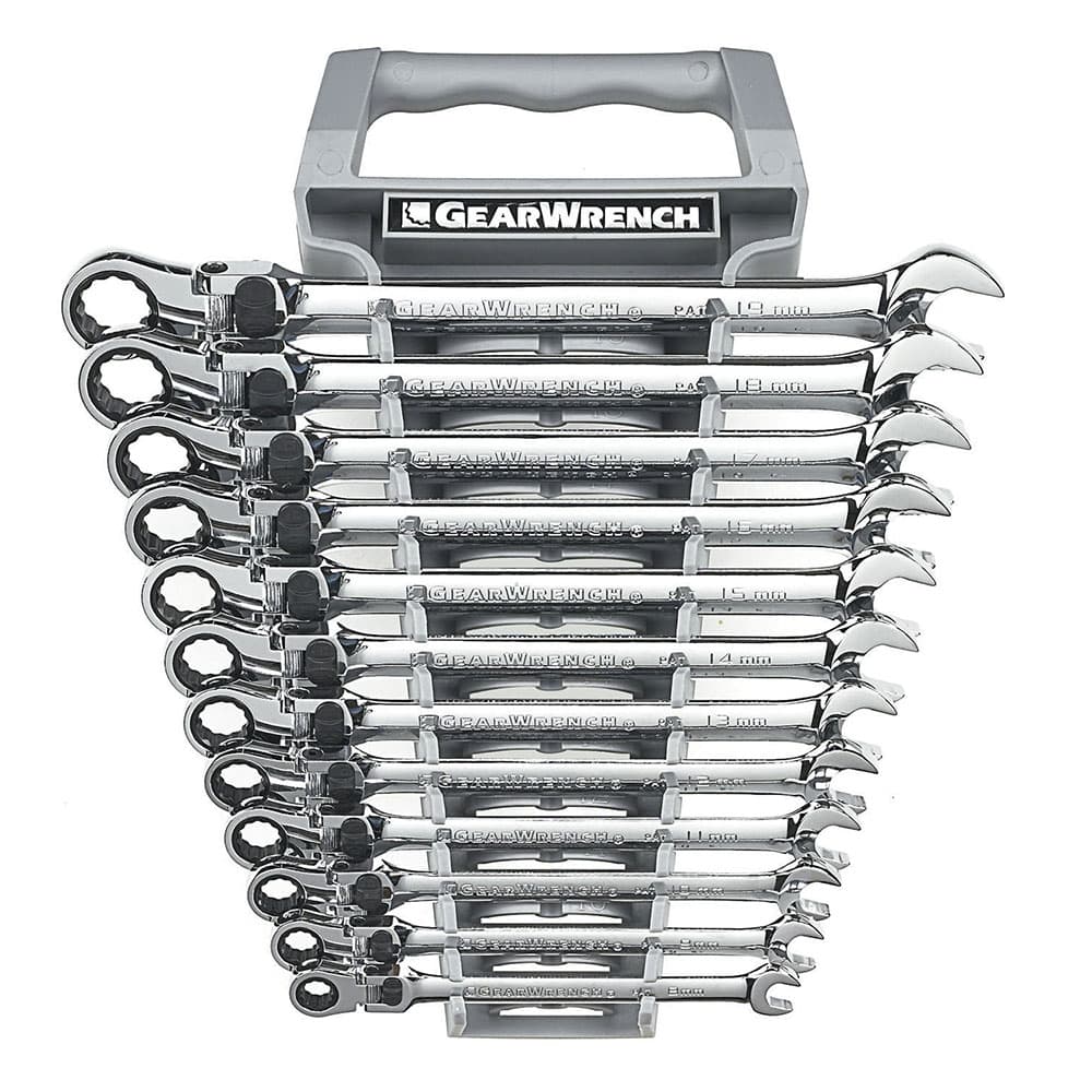GearWrench 85698 12 Pc. 72-Tooth 12 Point XL Locking Flex Head Ratcheting Combination Metric Wrench Set - Mactool Shop