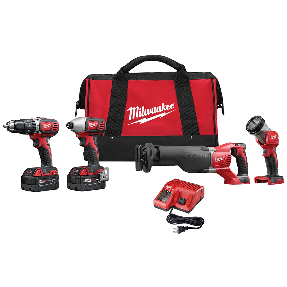 Milwaukee 2696-24 M18 Cordless Combo Compact Hammer Drill/Sawzall/1/4 Hex Impact Driver/Work Light/Charger/2 Battery - Mactool Shop