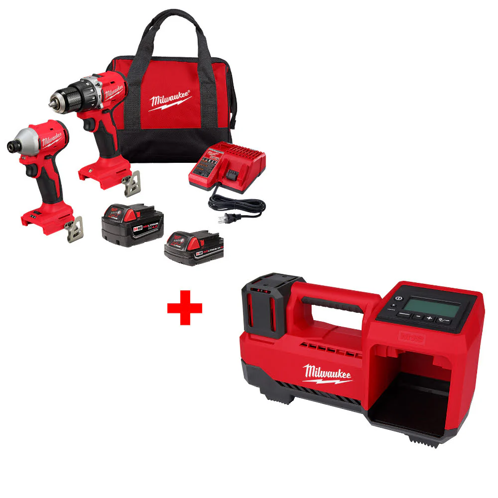 Milwaukee 3693-22CX M18 2-Tool Combo Kit W/ FREE 2848-20 M18 Tire Inflator, Bare - Mactool Shop