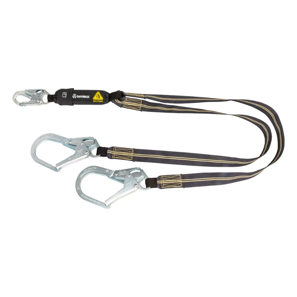 Safewaze 020-2042 Arc Flash 6' Energy Absorbing Lanyard: Aramid, Dual Leg, Rebar Hooks - Mactool Shop