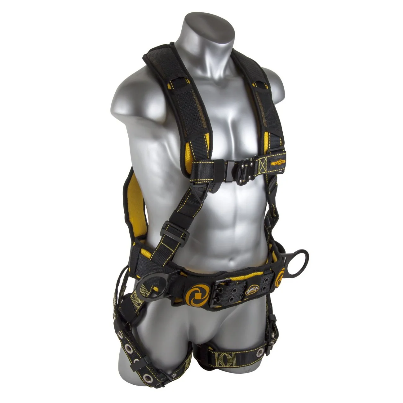 Guardian 21035 Cyclone Construction Harness XL, Black-Yellow, Quick Connect Chest/Leg TB Waist - Mactool Shop