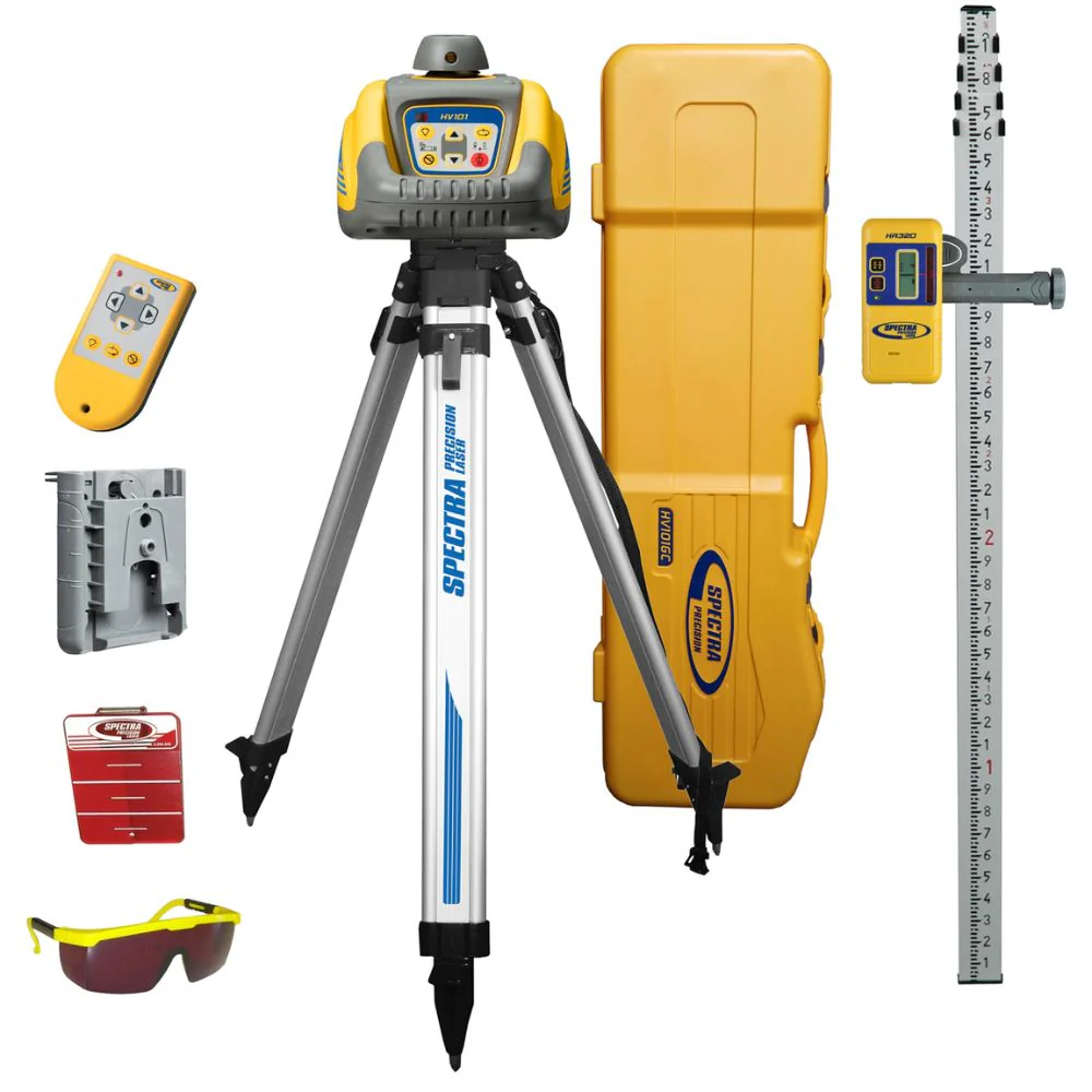 Spectra HV101GC-1 Self-Leveling Rotary Laser w/ HR320 Receiver, Tripod & Rod (10ths) - Mactool Shop