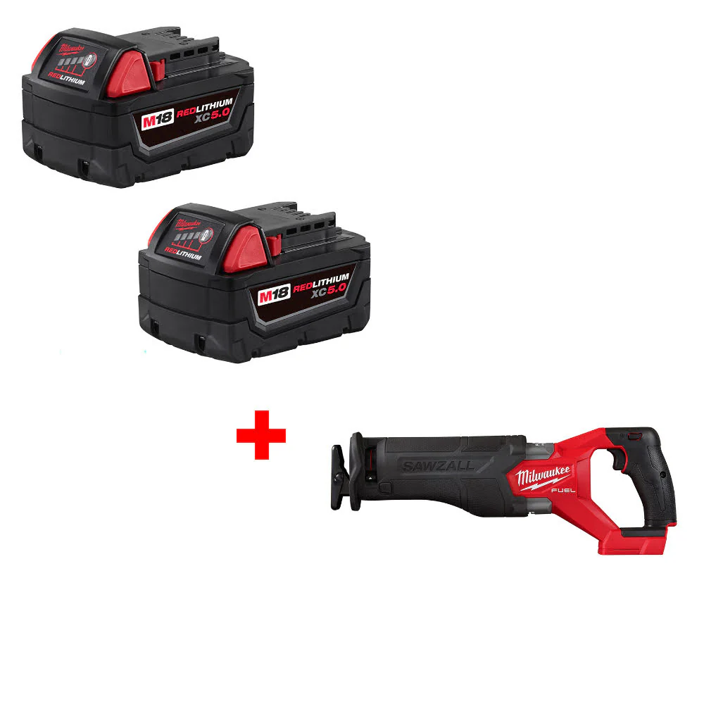 Milwaukee 48-11-1852 M18 XC5.0 Battery-2 Pack W/ FREE 2821-20 M18 FUEL Recip Saw - Mactool Shop
