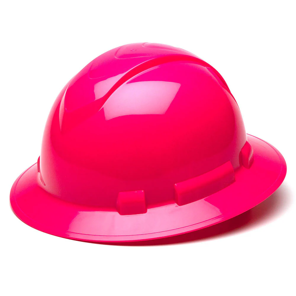 Ridgeline Full Brim Hard Hat 4 Pt Ratchet Suspension, Hi Vis Pink - Mactool Shop