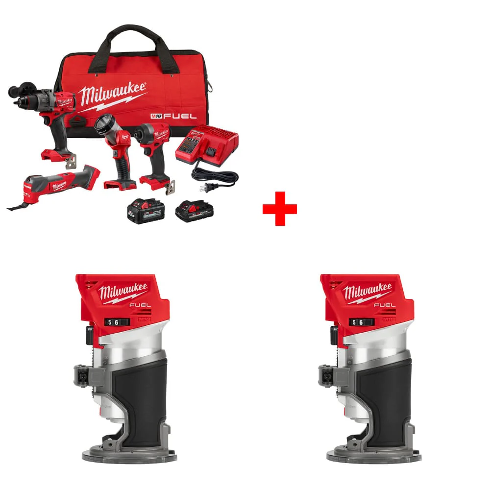 Milwaukee 3698-24MT M18 4-Tool Combo Kit w/ FREE 2723-20 M18 FUEL ROUTER, 2-Pack - Mactool Shop
