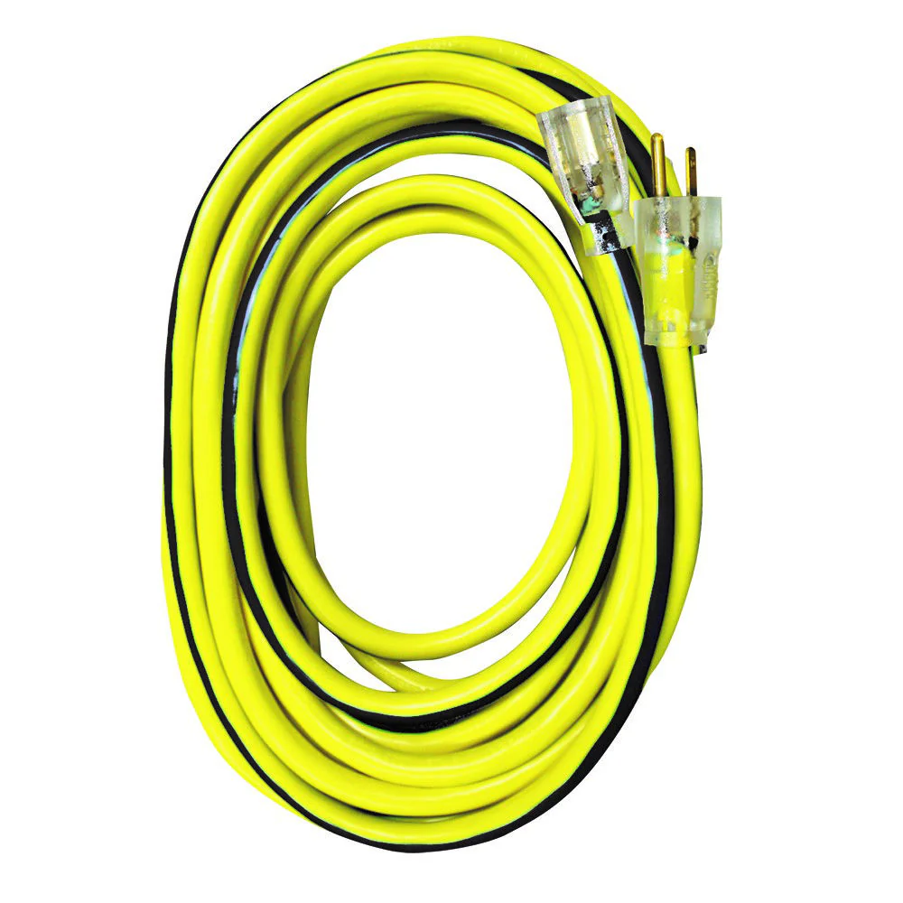 VOLTEC 05-00366 100ft 12/3 SJTW Yellow/Blue Ext Cord w/Lighted Ends - Mactool Shop